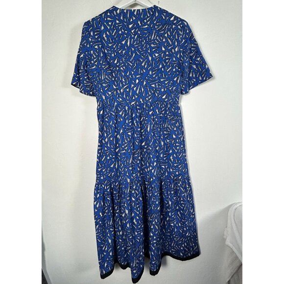 Markus Lupfer Womens Blue Geometric Print Short Sleeve Tiered Midi Dress Size 8 - Picture 2 of 12